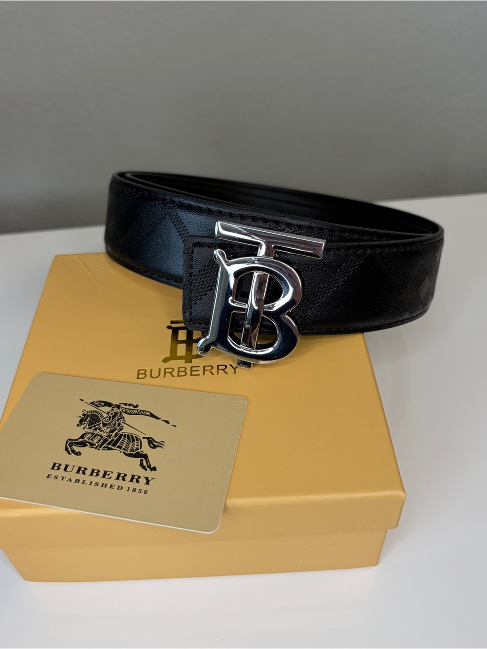 Men’s Original Genuine Leather Black TB Monogram Belt Waist Size 32-34